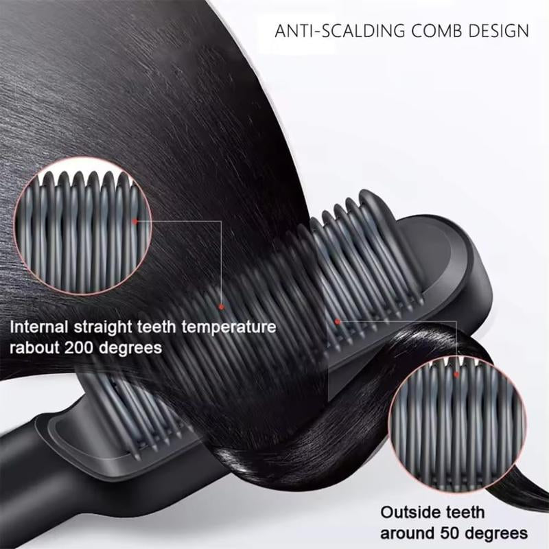 Portable Travel Hair Straightener Flat Iron Straightening Brush Multi-Styler Lightweight Compact Design 2 in 1 Brush Curler 5 Temperature Options Fast Heating anti Scald