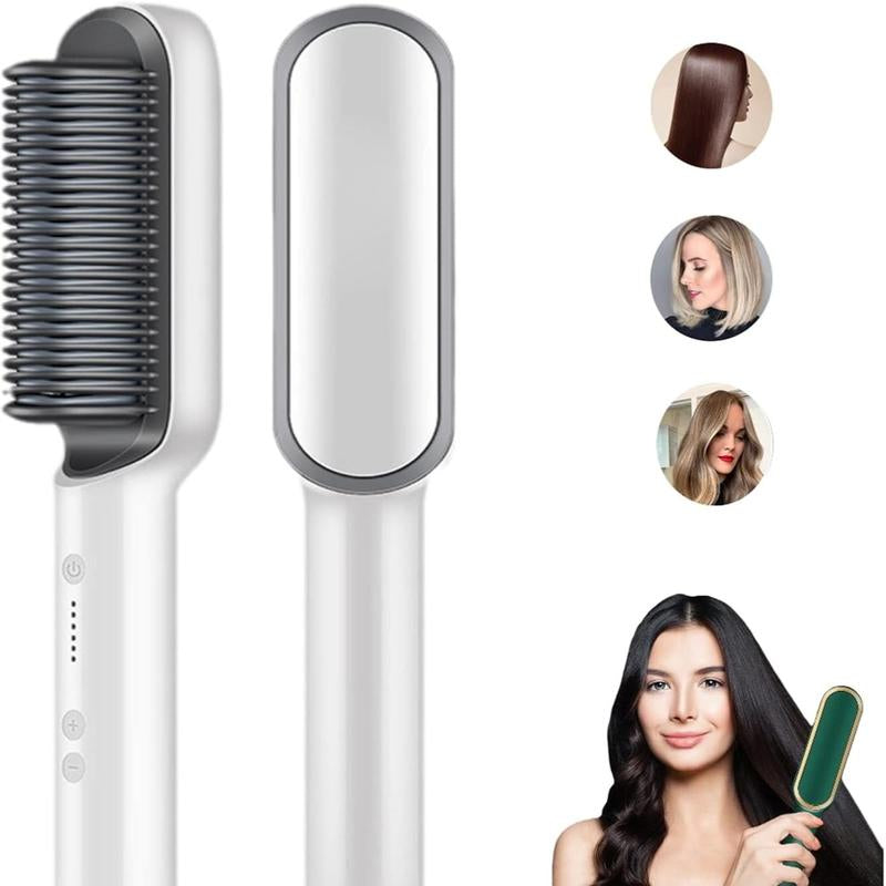Portable Travel Hair Straightener Flat Iron Straightening Brush Multi-Styler Lightweight Compact Design 2 in 1 Brush Curler 5 Temperature Options Fast Heating anti Scald